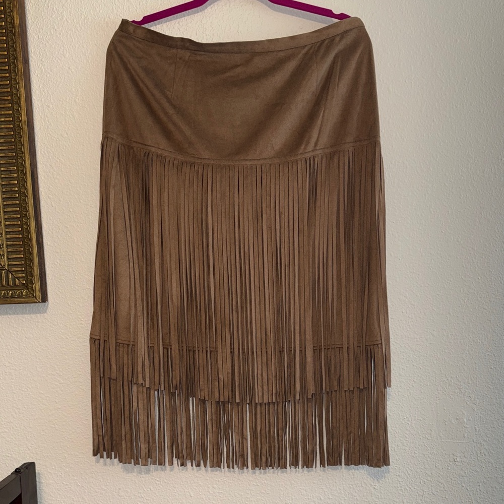Chicos Tan Fringe Midi Skirt